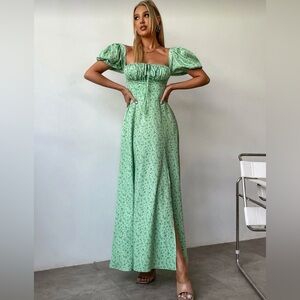 Parthea Elegant Green Floral Maxi Dress
